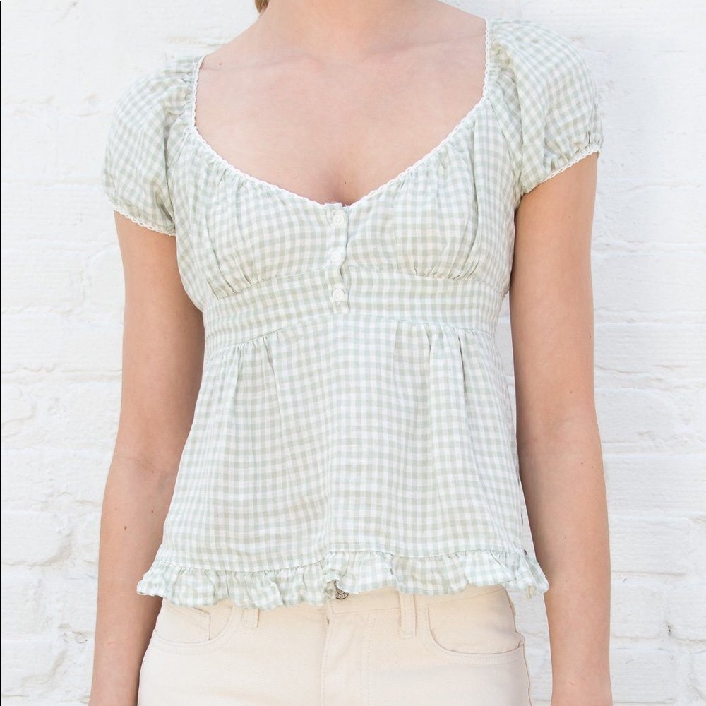 BRANDY MELVILLE PLAID BLAIR TOP IN GREEN